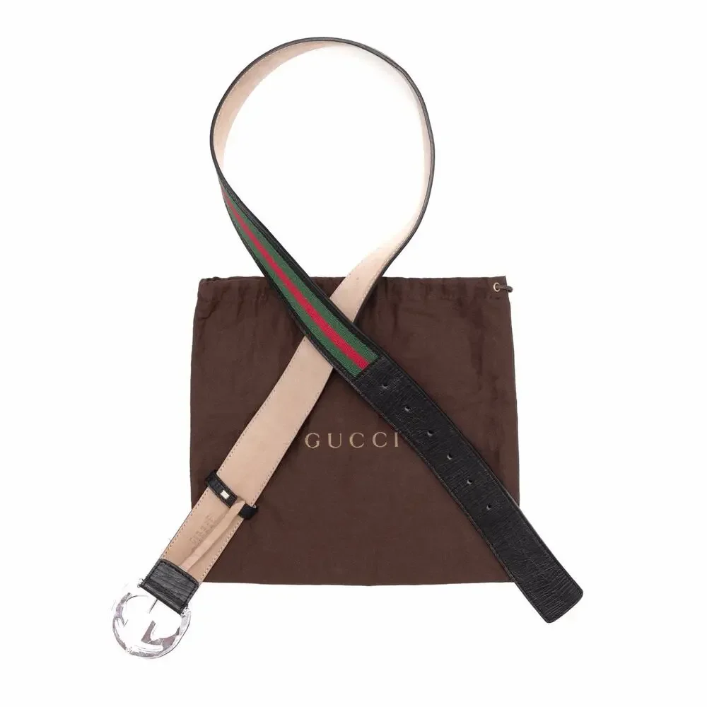 550$ Gucci 114984 Web Green Red Leather Interlocking G Buckle Belt 105/42